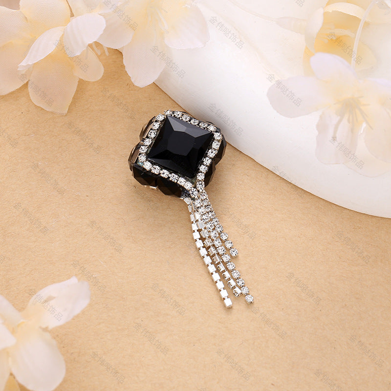 Wholesale 10pcs Acrylic Double Sided Zircon Square Tassel Style Shell Beads